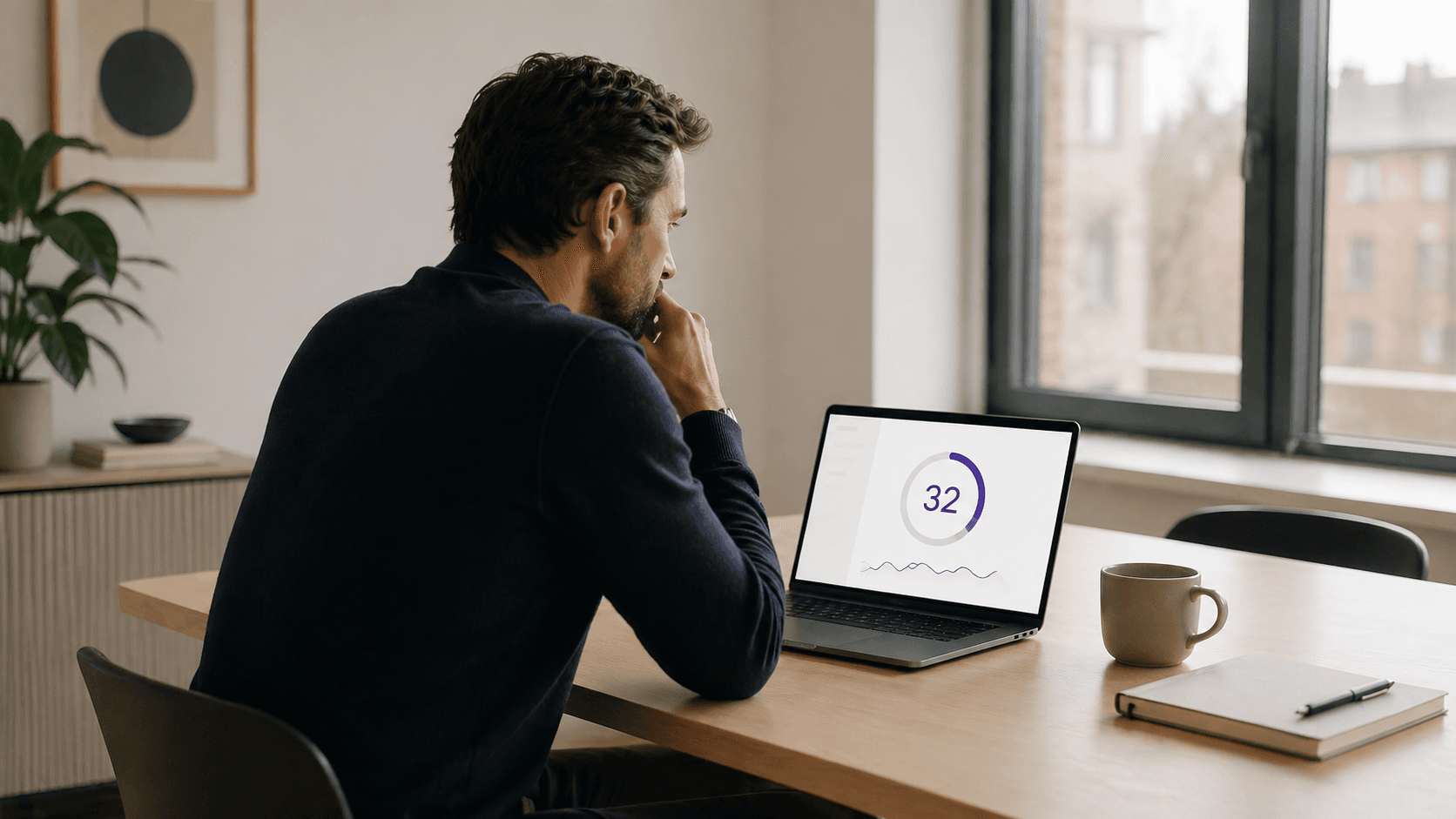 En leder kigger på sin eNPS-score på en laptop